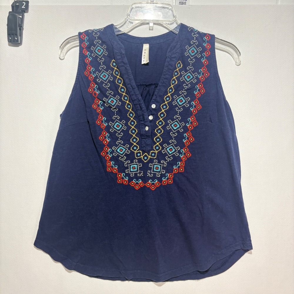 Roper Womens Navy Blue Embroidered Sleeveless V-Neck Western Boho Tank Top Small